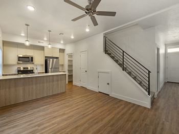 Open living and dining area at desert sage townhomes